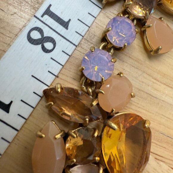 J Crew Collar Necklace Crystal Accents Amber & Peach Tones Adjustable Gold Chain - Picture 10 of 11
